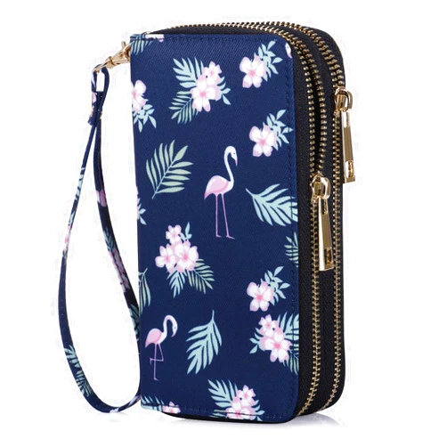 HAWEE Cellphone Wallet for Women Dual Zipper Long Purse with Removable Wristlet