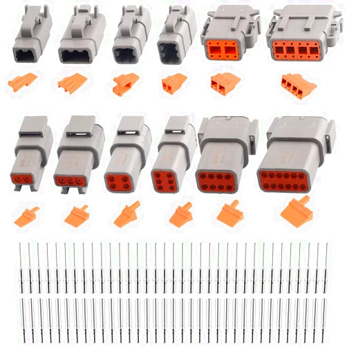 JRready ST6141 DTM Connector Kit,2 3 4 6 8 12 Pin Grey IP67 Waterproof Connector with 35 Pairs Barrel Style Solid Contacts Pin Sockets(Size 20/Wire Range 20-22 AWG)