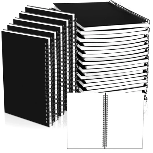 Fulmoon 50 Pcs Black Sketch Book Blank Spiral Notebook Unlined Soft Cover Kraft Drawing Book Notepad Bulk for Students Artist School Travel Office Supplies 100 Pages/ 50 Sheets 7.5'' x 5.1''