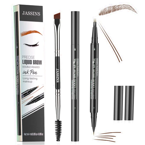 JASSINS Eyebrow Pen, 2-in-1 Dual Eyebrow Pencil with Precise Brush-Tip, Microblading Brow Pen for Natural Hair-Like Brows, Long Lasting (03 Dark Brown)