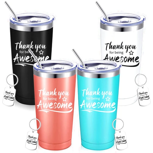 Sieral Thank You for Being Awesome Tumbler,Thank You Gifts for Women Men 20oz Insulated Stainless Steel Travel Tumbler with Lid and Straw Appreciation Gift with Keychain (Classic Color,8 Pieces)