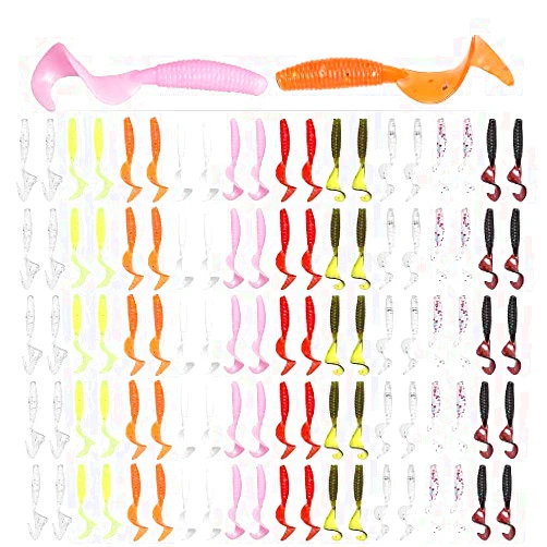 LIXADA 100pcs 4cm Soft Artificial Fishing Lures Swimbait Tail Grub Lures Worm Moggot Grub Lures Baits