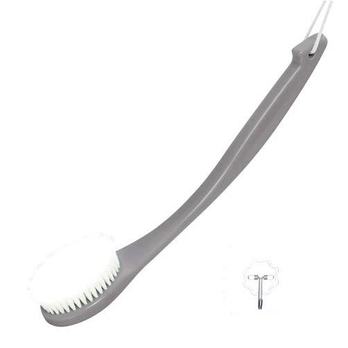 VANZAVANZU Exfoliating Shower Brush Back Scrubbers for Use in Shower, Plastic Bath Brush Long Handle for Shower with Moderate Bristles, Dry or Wet Back Brush for Shower Men Women-Grey