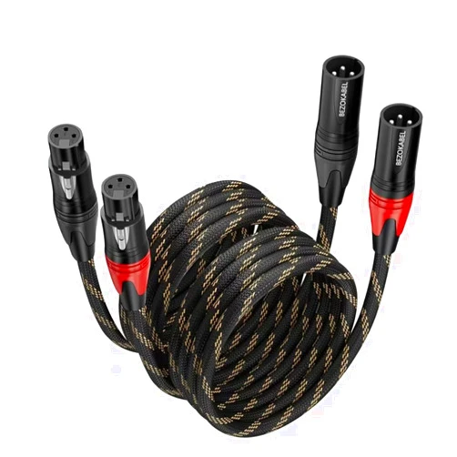BEZOKABEL XLR Cables, Microphone Cables Male to Female 50ft 2Packs, XLR Speaker Cable Nylon Braided 3 Pins Mic Cable