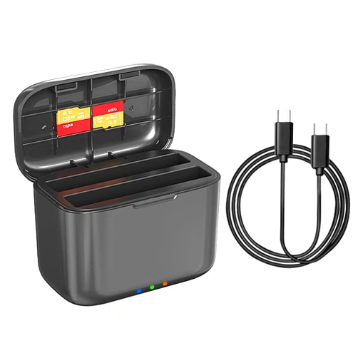 Rszfnjxry Fast Battery Charger Hub Compatible with Insta360 X4,Quick Portable 2 Channel Battery Charge Storage Station Can Store Misro SD Card