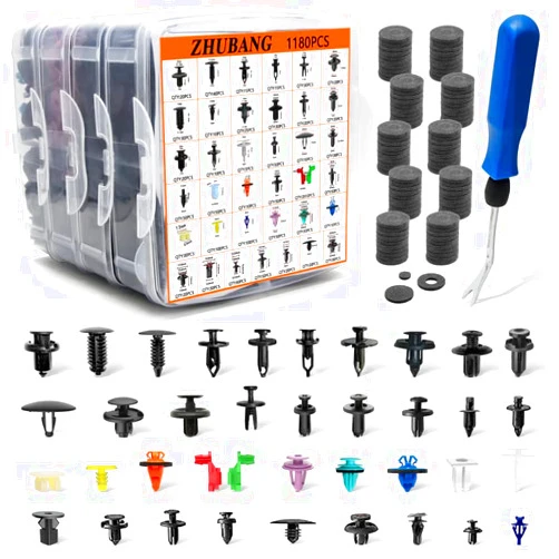 ZHUBANG 1281PCS Car Push Retainer Clips Door Panel Trim Clamp Kit with 38 Most Popular Size Nylon Bumper Fender Panel Clips for GM Ford Toyota Honda Chevrolet BMW