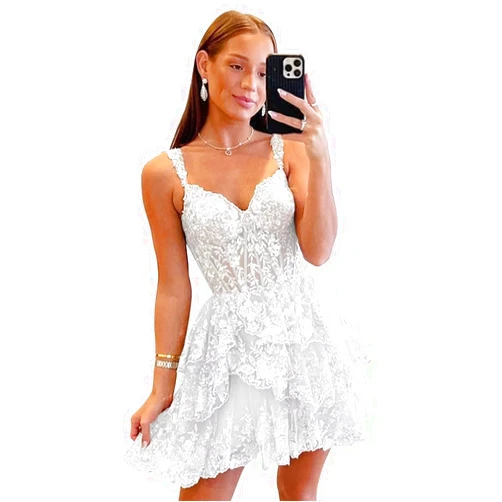 Generic Off Shoulder Sequin Homecoming Dress Ruffles Tiered Mini Evening Dress Lace Applique Prom Ball Gowns 2024 Spring Summer