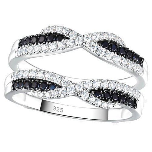 SHELOVES JEWELRY SHELOVES Ring Enhancer for Engagement Rings Black White Cubic Zirconia Wedding Bands 925 Sterling Silver 5-10