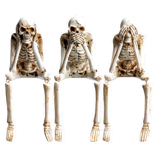 Thyle Set of 3 Halloween Statues See Speak Hear No Evil Skeleton Figurines Realistic Skull Decorations for Home Haunted House Halloween Party Decor Favors Shelf Accessories (Bone White)