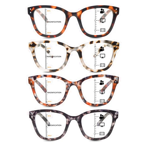 COJWIS Progressive Multifocus Reading Glasses for Women - 4 Pack Computer Readers with Blue Light Blocking and Spring Hinge