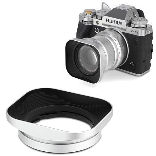 Haoge Bayonet Square Metal Lens Hood for Fujifilm Fuji Fujinon XF 50mm F2 R WR Lens Silver LH-X50W, on XPro3 X-T50 XT5 X-T4 X-T30 X-T3 X-E4 X-A5 X-A20 X-E3 X-H2