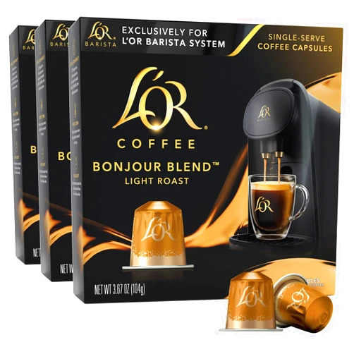 L'OR Coffee Pods, 30 Capsules Bonjour Light Roast Blend, Single Cup Aluminum Coffee Capsules Exclusively Compatible with the L'OR BARISTA System