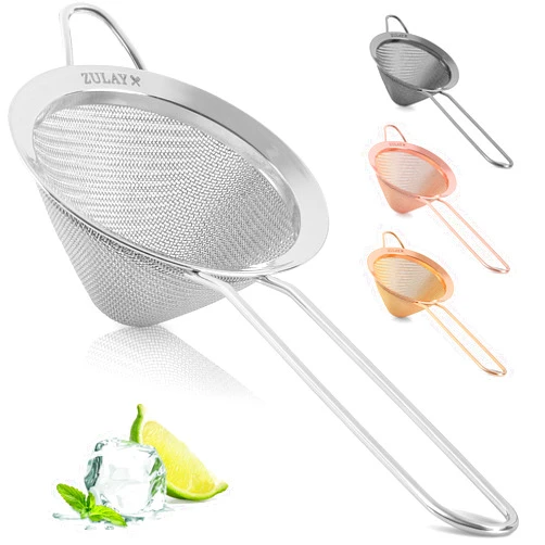 Zulay Kitchen 304 Stainless Steel Fine Mesh Strainer For Kitchen - Sieve Sifters For Food, Tea, Rice, Oil, Noodles, Fruits, Vegetables - Rust-Proof, Easy to Clean Drink Strainer (Silver)