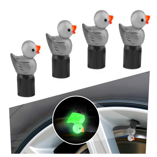 Stacool 4PCS Auto Tire Valve Stem Caps,Glow in The Dark Cute Duck Valve Caps for Car Tires,Universal Car Tire Air Caps Replacement Car Decorations for Most Trucks Motorcycles Bicycles (Black)