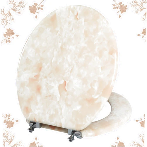 Angol Shiold Round Toilet Seat Natural Wood Toilet Seat with Zinc Alloy Hinges, Easy to Install also Easy to Clean, Anti-pinch Marble Toilet Seat by Angol Shiold (Round, Beige Pink)