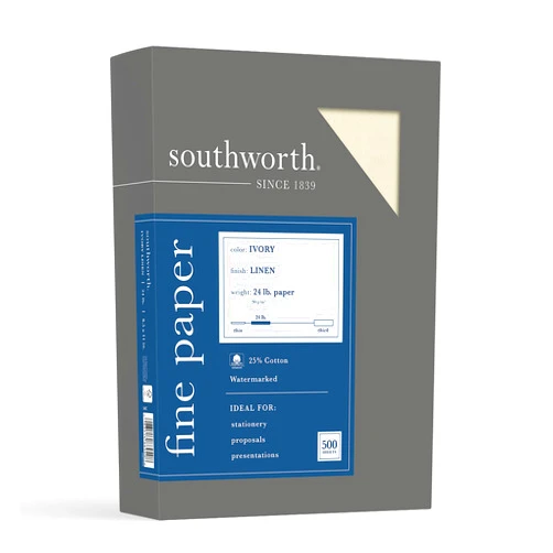 Southworth 564C 25% Cotton Linen Business Paper Ivory 24 lbs. 8-1/2 x 11 500/Box FSC