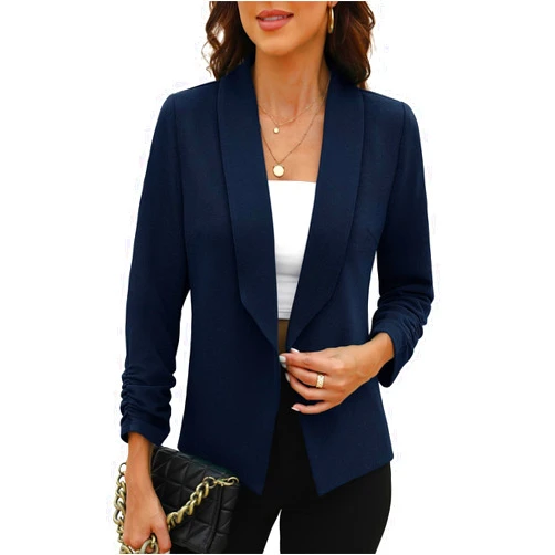 CRAZY GRID Women 3/4 Sleeve Business Casual Blazer Lightweight Fashion Open Front Stretch Suit Jacket