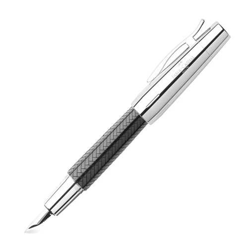 Faber-Castell E-motion 148242 Fountain Pen Precious Resin with Parquet Pattern EF Nib Including Gift Packaging Black/Silver Shaft
