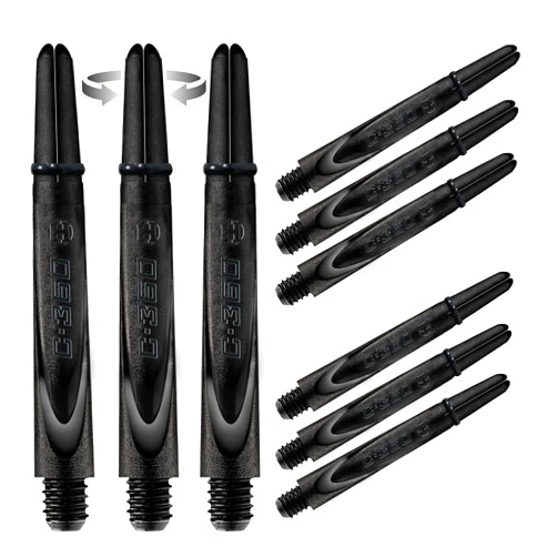 Harrows Darts 3 x Sets of Carbon 360 Dart Stems - 9 Dart Shafts in Total - Medium, Midi & Short (Black, Midi)