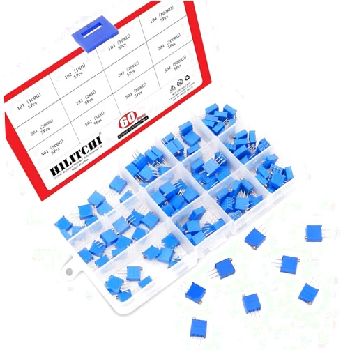 Hilitchi 60-Pcs 100 to 500K ohm 3296W Multiturn Trimmer Potentiometer Assortment Kit - [12 Value]