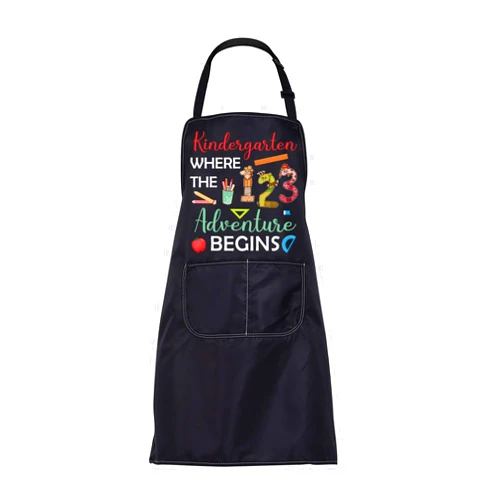 FUSTMW Kindergarten Teacher Apron Adventure Begins Kinder Teacher Gifts for Prek Teacher Kindergartners Aprons with Pockets