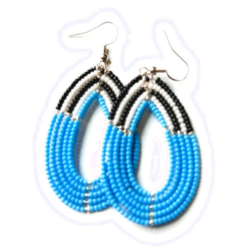 ALILI BOLD ACCESSORIES Alili Light Blue White Black Large Lightweight Sassy Colorful And Statement Earrings Boho Modern Handmade Beaded Gameday Spirit