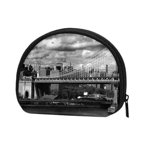 IBILIU Small Coin Purse Black And White Panorama Of New York Skyline Focus On Manhattan Bridge Mini Wallet Coin Pouch Change Purse For Women Men