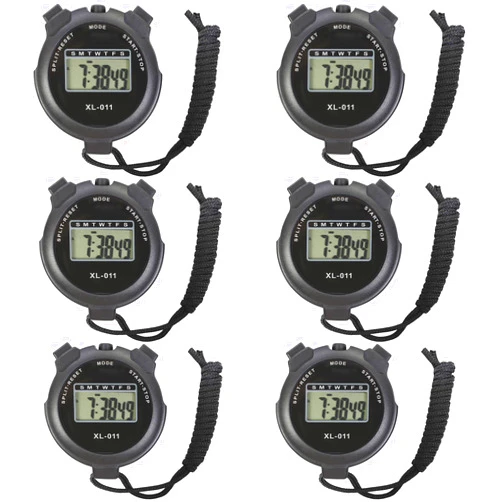 HYNNIO 6-Pack Multi-Function Electronic Digital Sport Stopwatch Timer, Large Display with Date Time and Alarm Function, Sports Coaches Fitness Coaches and Referees Black