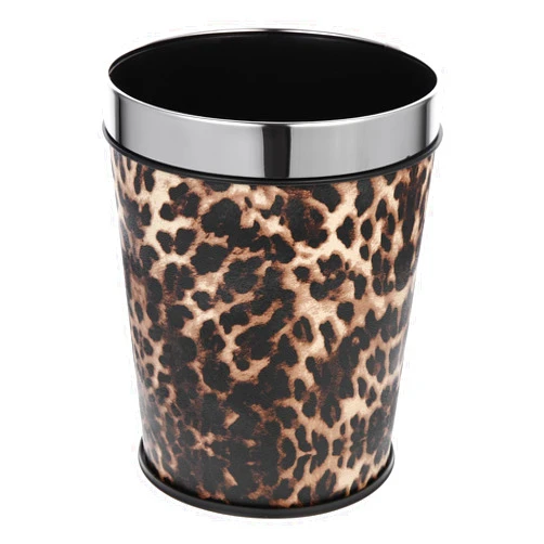 ABOOFAN Small Bathroom Trash Can Garbage Can Leopard Printed Waste Basket with Top Ring to Fix Bag for Bedroom Office Home