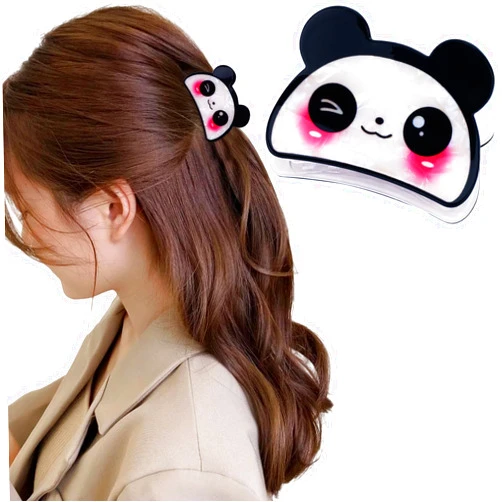 Hapdoo 1pc Panda Hair Clips, Cute Animal Hair Aceessories for Women Girls Half Updo, Small Funny Pet Claw Clips Novelty Ideal Gifts