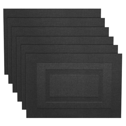 PIGCHCY Placemats,Washable Woven Vinyl Durable Placemats for Dining Table,Easy to Clean Plastic Placemats Set of 6 (18 x 12 inches, Pure Black)