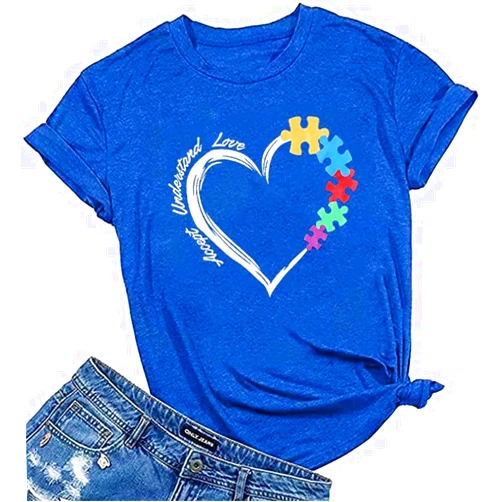 MOUSYA Be Kind Autism Shirt Women Autism Awareness Tee Accept Understand Love T-Shirt Casual Short Sleeve Graphic Tee Tops