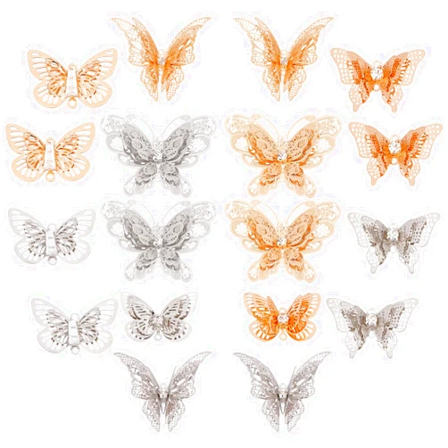 SUNNYCLUE 1 Box 20Pcs 5 Style Butterfly Connectors Charms Hollow Butterfly Charm Butterflies Finding with Crystal Rhinestone for DIY Earrings Necklace Making Accessories, Sliver & Gold