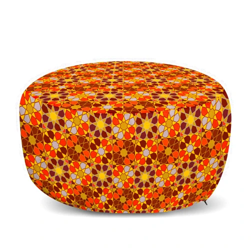 Lunarable Retro Pouf Cover with Zipper, Colorful Rhythmic Traditional 70's Vintage Flowers Inspired Motifs Illustration, Soft Decorative Fabric Unstuffed Case, 30