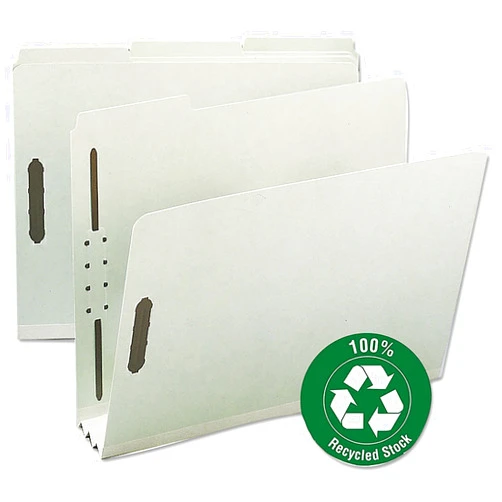 Smead 100% Recycled Pressboard Fastener File Folder, 2 Fasteners, 1/3-Cut Tab, 3