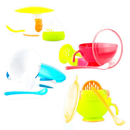 Nuby Garden Fresh Mash N' Feed Bowl with Spoon and Food Masher, Colors May Vary