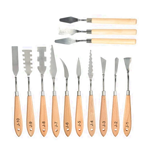 FOCCTS 13 Pcs Palette Knife Set, Stainless Steel Spatula Painting Knives, Wooden Handle Painting Pallet Knife Set for Oil Painting, Acrylic Mixing, 13 Distinctive Blade Shapes