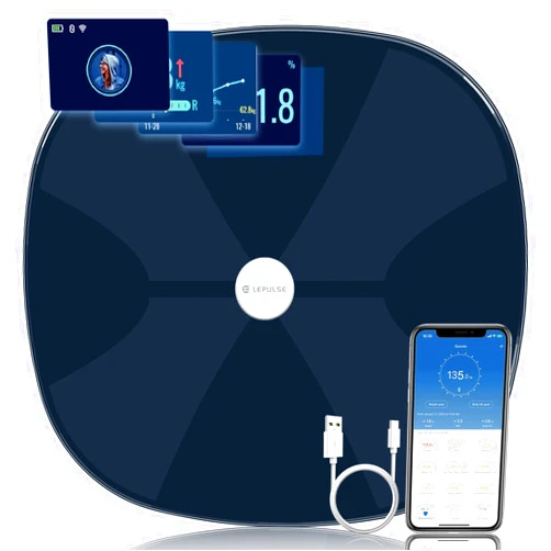 Lepulse Body Fat Scale, Lepulse WiFi Scale for Body Weight, BMI Smart Scales Digital Weight Scale with Body Fat, Muscle, Rechargeable High Accurate Bathroom Scale with Pregnancy Mode, 13 Body Compositions