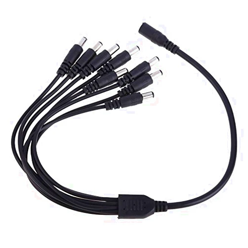 InstallerCCTV DC Power Splitter Cable, 1 Female to 8 Male Output Y Adapter, Plug 5.5mm x 2.1mm Pigtail Cable for CCTV Security Cameras, Accessories, and Led Strip Lights, Black