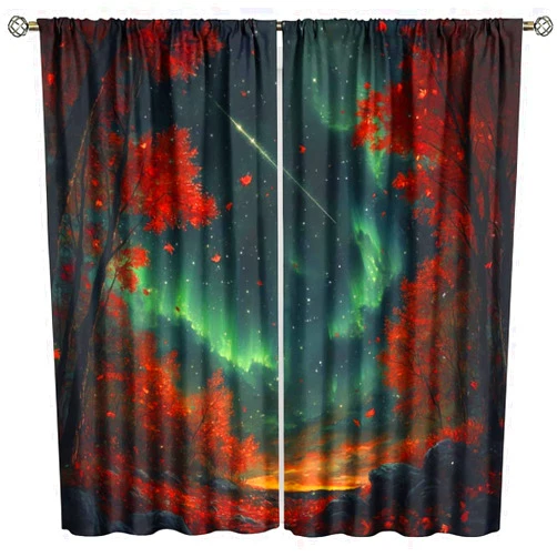 Moderw Aurora Starry Sky Curtains Nature Forest Window Drapes Calming Scenery Outdoor Backdrop Landscape Curtains for Bedroom Office Living Room Rod Pocket 84