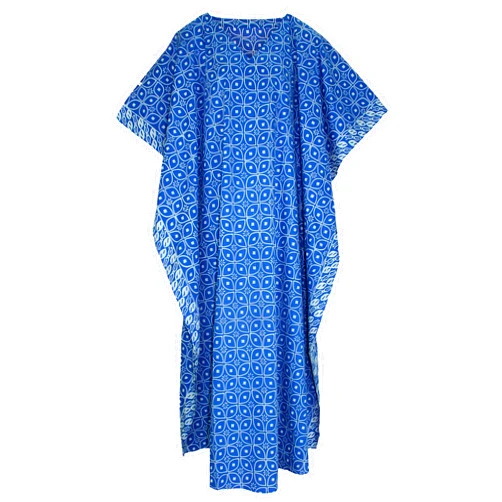 Beautybatik Women Hand Blocked Batik Cotton Caftan Kaftan Loungewear Maxi Plus Size Long Dress