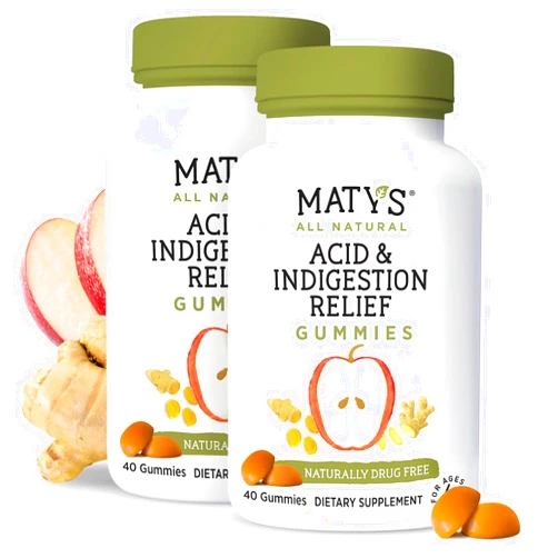 Matys Acid & Indigestion Relief Gummies, Safe Antacid for Occasional Acid Reflux & Heartburn in Adults & Kids 4 Yrs Old +, Low Sugar, Gluten Free, Vegan Made with Apple Cider Vinegar, 2 Pack, 80 count