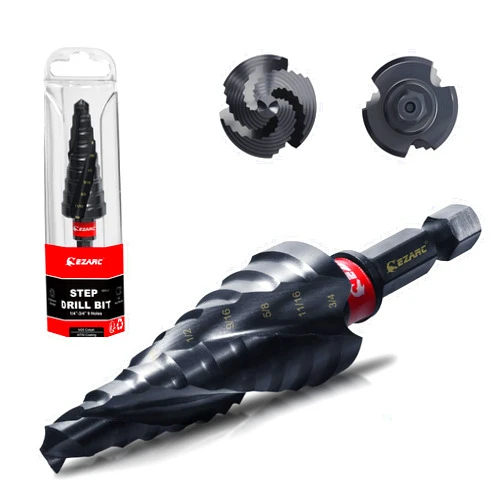 EZARC Step Drill Bit for Metal, M35 Cobalt Step Drill Spiral Flute Unibit Step Drill Bit (1/4''-3/4'') Wear-Resistant AlTiN Coated, 1/4