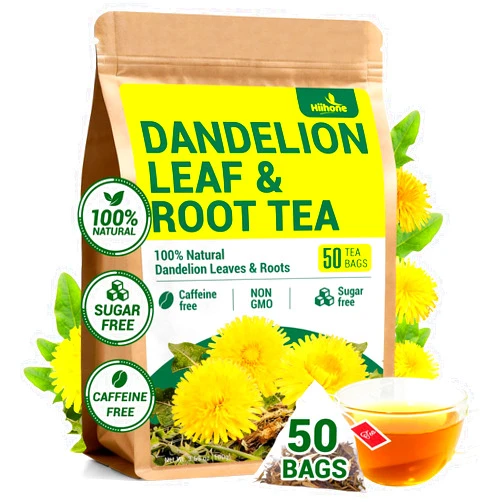 HIIHONE Dandelion Leaf & Root Herbal Tea-Caffeine-free, 50 Teabags