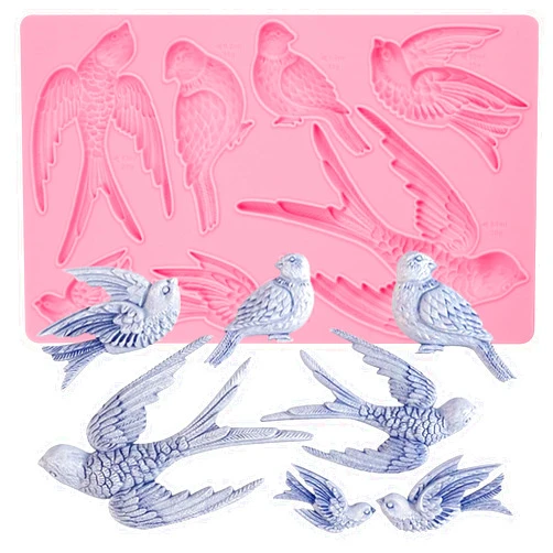 Nklbio ICOCONG Pink Swallow Cake Decoration Fondant Mold, Large Cardinals Birds Silicone Mold, for Baby Showers, Birthday Party Chocolate, Cookies, Muffins, Flower Paste, Marzipan, Gum, Resin, Clay, Plaster