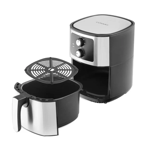 Cosmo COS-58AFAKSS 5.5 Liter Electric Hot Air Fryer with Temperature Control, Timer, Non-Stick Frying Tray, 1400W (5.8 Quarts, Stainless Steel/Black)