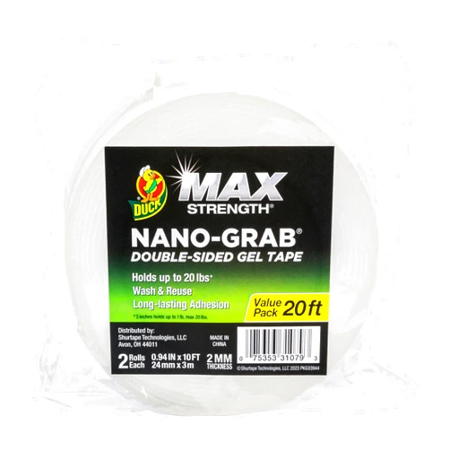 Duck Max Strength Double-Sided Gel Tape with Nano-Grab Technology, Heavy Duty, Multi-Purpose & Removable Adhesive, 0.94 in. x 10 ft, Clear, 2 Rolls