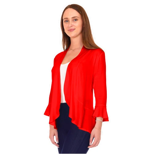 The DFF Shop DFF Shop Women's 3/4 Length Flare Sleeve Ruffles Hem Open Cardigan (Size: S-5X)