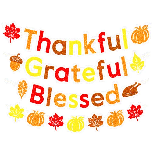 YEIRFYY Glittery Thankful Grateful Blessed Banner with Maple Leaves Pumpkin Turkey Colorful Happy Thanksgiving Fall Fireplace Wall Garland Friendsgiving Autumn Harvest Party Decorations