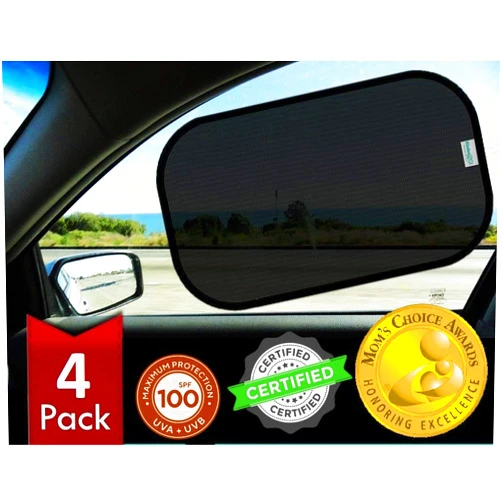 kinder Fluff Car Window Shade (4Pack)-The Only Certified Car Window Sun Shade for Baby Proven to Block 99.95% UVR - Mom's Choice Gold Award - Car Seat Sun Protection - Standard